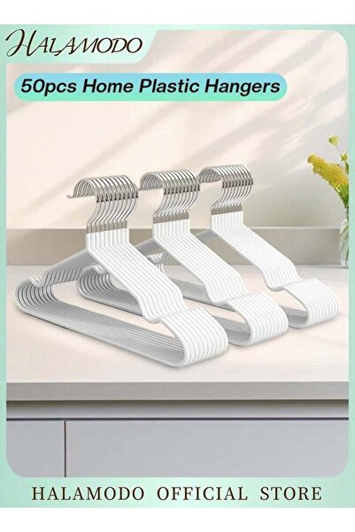 Generic 50pcs Home Plastic Hangers Clothes Hanger with Shoulder Grooves Durab...
