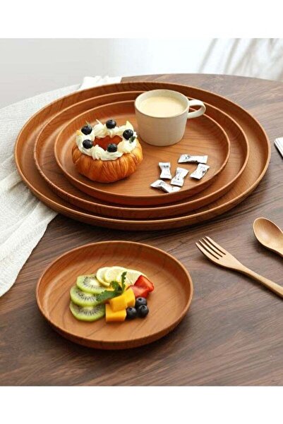 Generic Serving Tray,Round Plastic Wood Grain Serving Tray,4-piece Extra Larg...