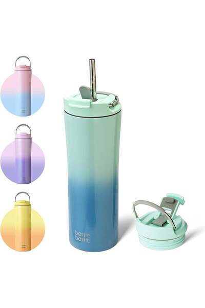 Generic Bottle Bottle Insulated Coffee Tumbler With Dual-Use Lid And Straw Do...