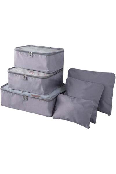 Generic Travel Packing Cubes Set, 6 Piece Luggage Organiser Pouches, Grey
