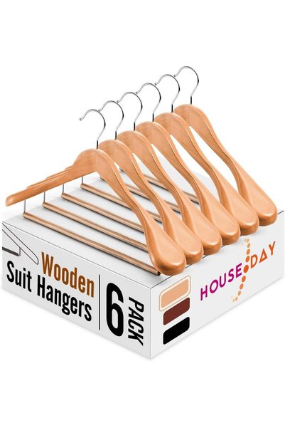 Generic HOUSE DAY Wide Shoulder Wooden Hangers, Wood Suit Hangers with Non Sl...