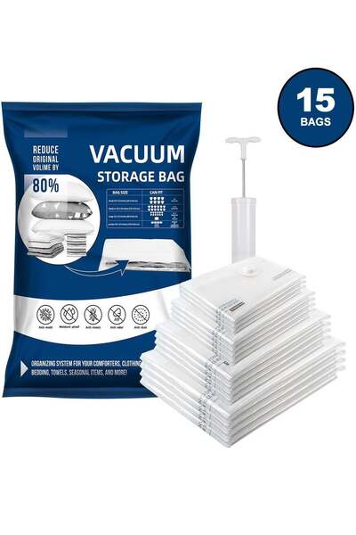 Generic Vacuum Storage Bags, Pack of 15, (4 Jumbo 4 Large 4 Medium 3 Small) w...