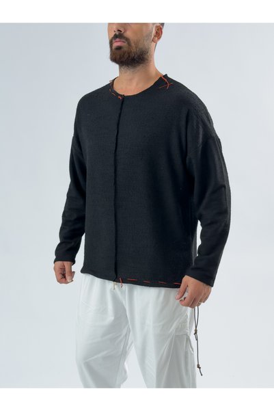 COCOPELLI Sweatshirt negru pentru bărbați cu design detaliat cu șnur COC3466