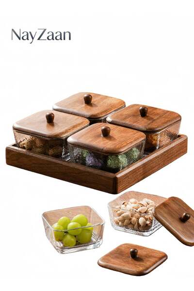 Generic Sectional Fruit Snack Tray Set With Square Glass Snack Jar, Featuring...