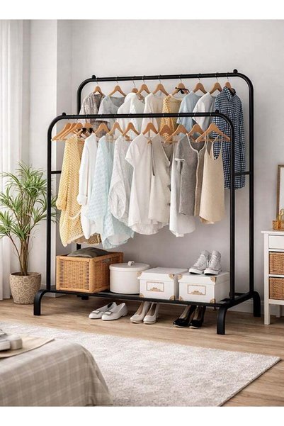 Generic Clothes Organizer And Holder Metal Stand Black 110x53x150cm