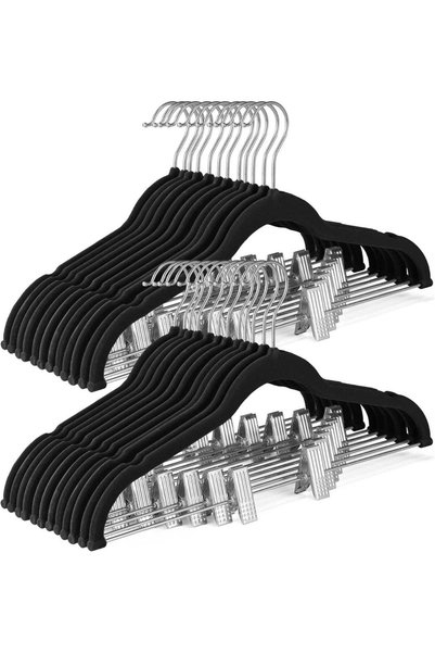 Generic HOUSE DAY Velvet Skirt Hangers 36 Pack - Black Velvet Hangers with Ad...