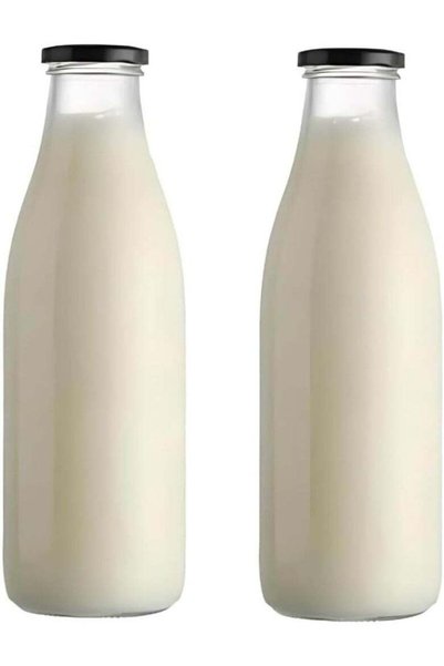 Generic 1-Ltr Clear Glass Milk Bottle with Airtight Lid – (Pack of 2) Reusabl...