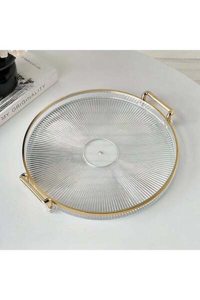 Generic 27cm Clear Acrylic Round Serving Tray with Handles, Decorative Organi...