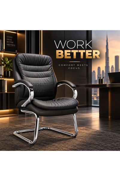 THE RED CREW TANGO-V Executive Visitor Chair, High Back PU Leather Office & Meeting Chair, High-Density Foam, Padded Chrome Armrests, 2mm Chrome Cantilever Base, Black, 2 Years