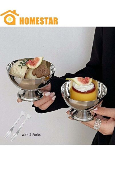 Generic 2 Pcs Ice Cream Cup with Fork, Food Grade Stainless Steel, Stable Bot...