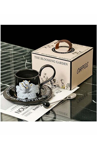 Generic 3 in 1 Ceramic Tea Set,including 1 elegant black and white floral cof...