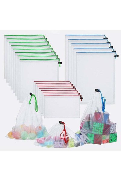 Generic 20 Pieces Reusable Produce Bags Mesh Pouch, Toy Storage Bags With Dra...