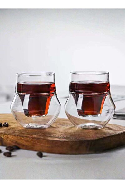Generic Set of 2- 100 ML Borosilicate Modern Curved Design Double Wall Insula...