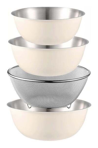 Generic 4Pcs Stainless Steel Mixing Bowl & Colander Set, Nesting Measuring Bo...