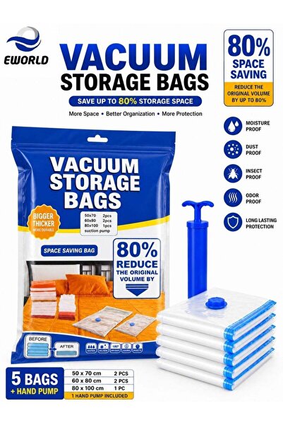 Generic Vacuum Storage Bags Set with Hand Pump, Reusable Space Saver Compress...