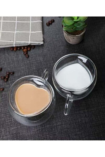 Generic 2 Pack Heart Shaped Double Walled Insulated Glass Coffee Mugs or Aest...