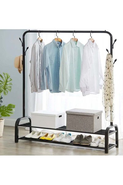 Generic Double Hanging Rod Garment Rack Hanger with Top Rod and Lower Storage...