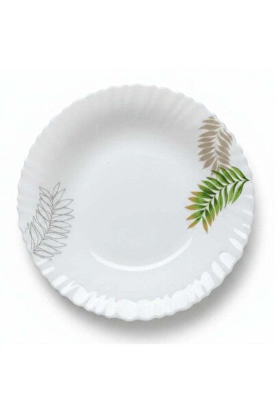 Generic 9 Inch Opalware Soup Plate with Decorative Leaf Design, White