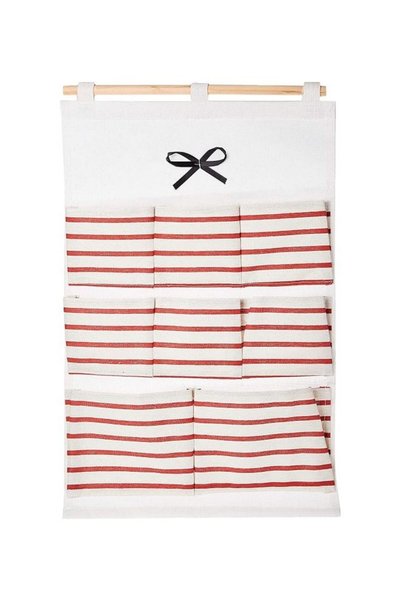 Generic 8 Pockets Striped Hanging Storage Bag White/Red/Beige