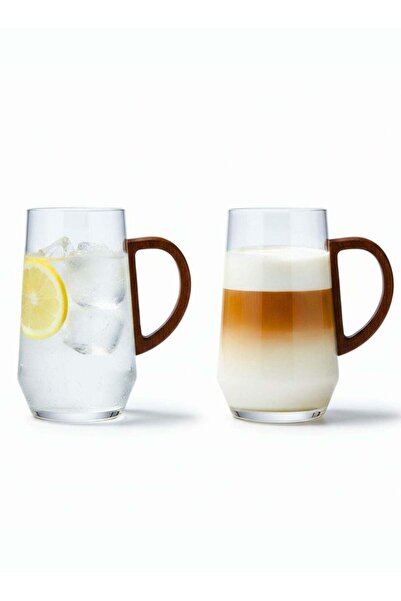Generic Set of 2- 400ML Borosilicate Crystal Glass Mugs with Walnut Handle, E...
