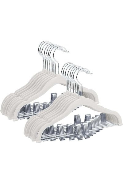 Generic ManGotree 11.8'' Baby Velvet Hangers with Movable Clips - 16 Pack, White