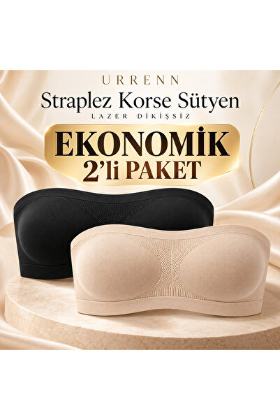 Urrenn 2Lİ EKONOMİK PAKET-Straplez Sütyen Büstiyer Korse - Kaydırmaz, Toparla...