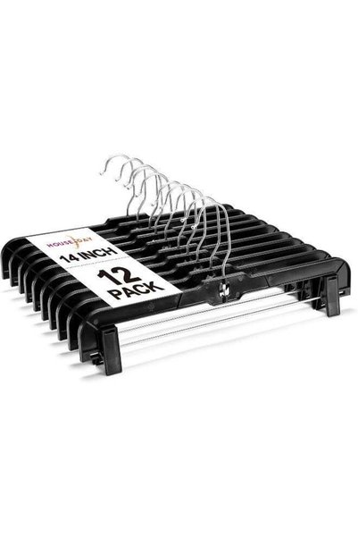 Generic HOUSE DAY 14" 12pcs Black Plastic Skirt Hangers Slack Pants Hangers w...