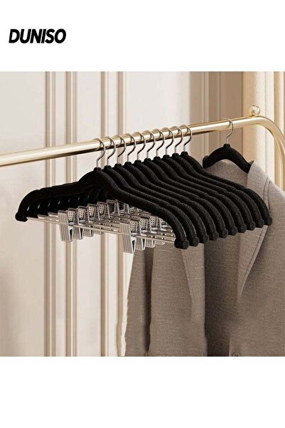 Generic 10pcs Flocking Clothes Hangers with Clips 360°Swivel Hook Non-slip Fe...