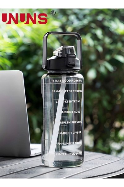 Generic 2L Motivational Water Bottle with Time Marker & Straw - BPA Free Leak...
