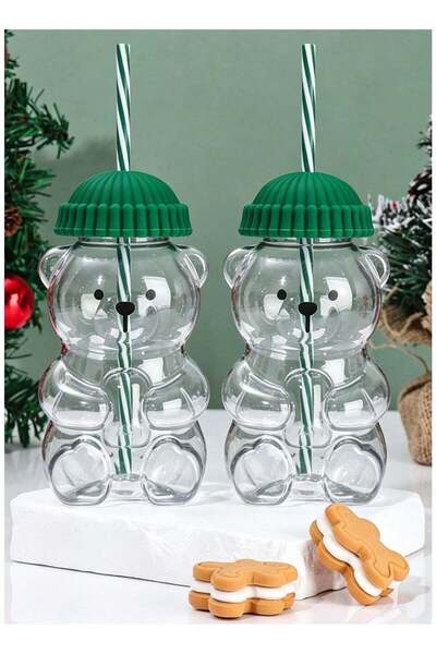 Generic 2 Pcs Bear-Shaped Coffee Mug with Lid and Straw, 600ml Plastic Cup, H...