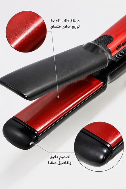 LAC Red Black Wide Plate Hair Straightener, Adjustable Multi-Temp Ceramic Flat Iron, 2 in 1 Straightener & Curler, Home Hair Styling Tool