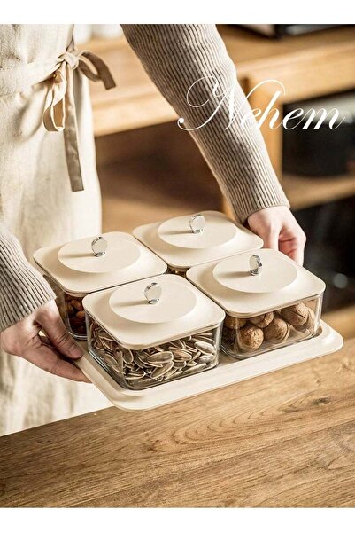 Generic Elegant Creamy White Serving Tray Set with 4 Lidded Nut Containers & ...