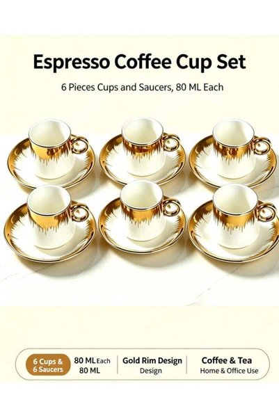 Generic 6 Sets Of Luxury Porcelain Turkish Coffee Cup Set Elegant Design Mode...