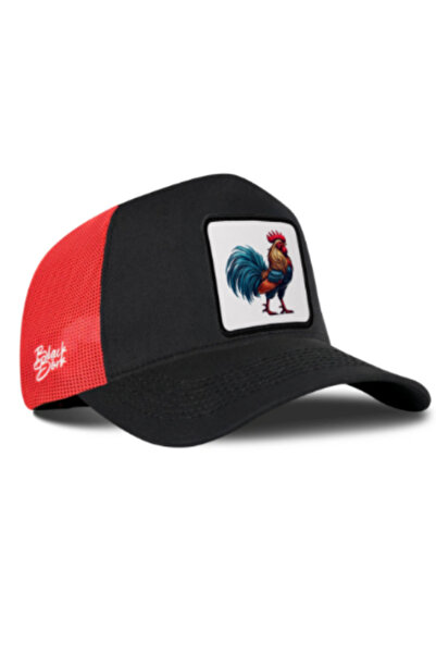 BlackBörk Black-Red Trucker Hat with Rooster Logo