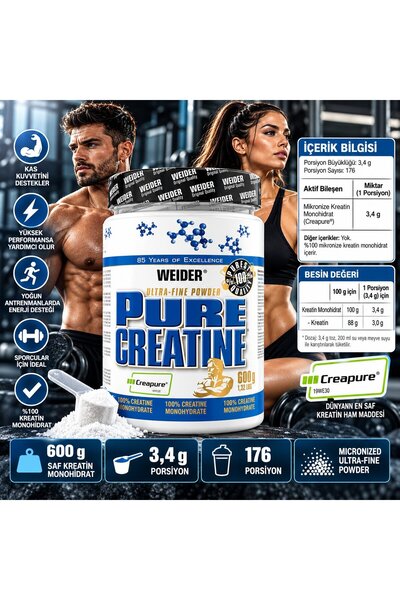 Weider Creatine Monohidrat %100 Creapure Formül 600 GRAM - 174 Servis