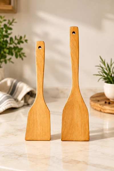 2’li Bambu Ahşap Spatula Seti – Tahta Mutfak Spatulası, Tava ve Tencere Spatulası 28 cm & 32 cm