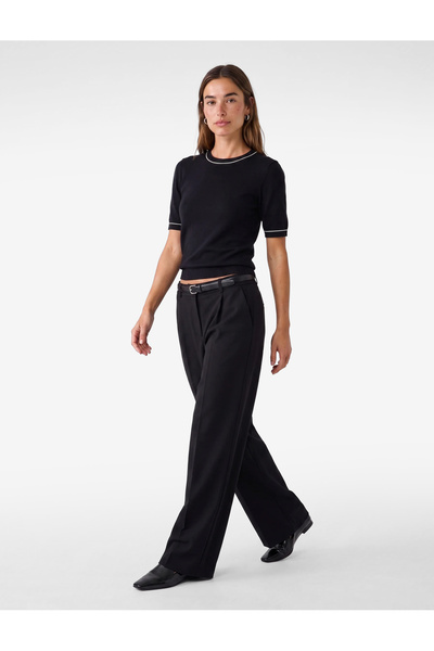Koton Women Black Plain Crew Neck Short Sleeves Sweater