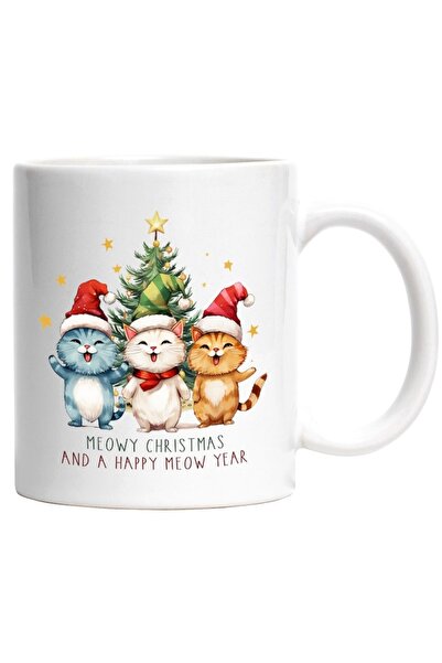 INOVATIX Personalized white mug, Meowy Christmas and a Happy Meow Year, Merry...