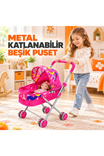 TOTTERİQ Katlanabilir Metal Oyuncak Beşik Puset Çocuk Bebek Arabası