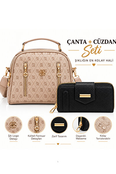 sannora bags Women's Patterned Daily Crossbody Bag – Brown with Gold Zipper D...