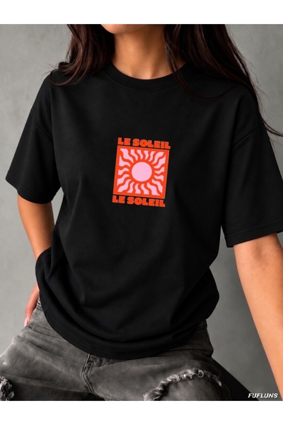 FUFLUNS Le Soleil Printed Women's Oversize Crewneck T-Shirt