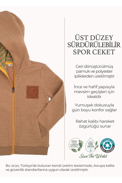 Ozmoz By Mukadder Özden Sürdürülebilir Kapüşonlu Açık Kahve Kışlık Erkek Çocuk Spor Ceket