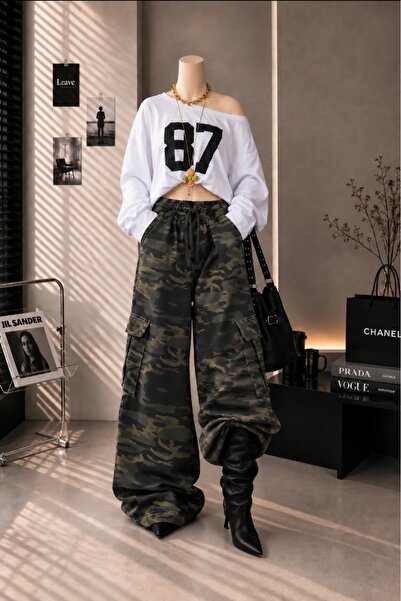 eyonnwear Extra Salaş Y2k Kargo Cepli Kamuflaj Baggy Pantolon