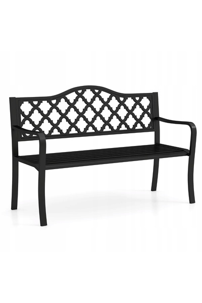 COSTWAY Bancă de grădină metalică pentru 2 persoane 128 x 54 x 89 cm Negru