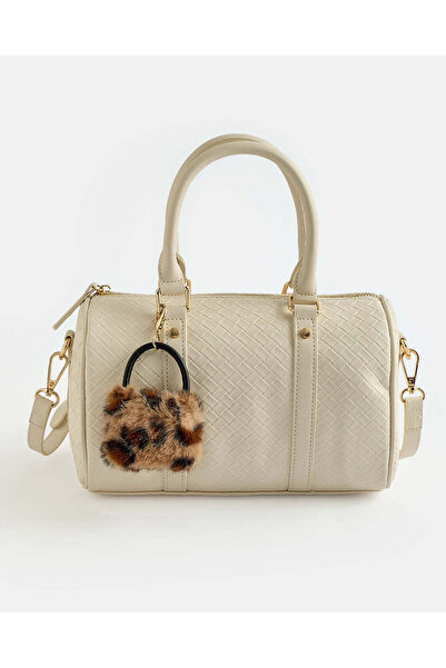 REDTAG Girls Beige Bowling Bag with Pom-Pom