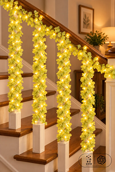 LİGROUND 3 Metre Yeşil Yapay Sarmaşık + 3 Metre Pilli Peri LED Boru Gizleme, ...