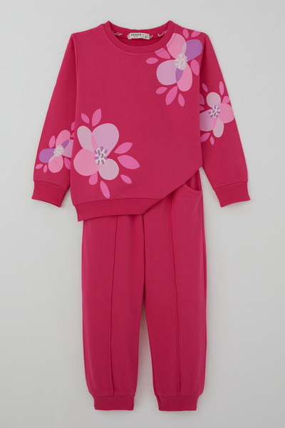 Breeze Girl's Tracksuit Set with Floral Printed Trousers and Grass Stitching ...