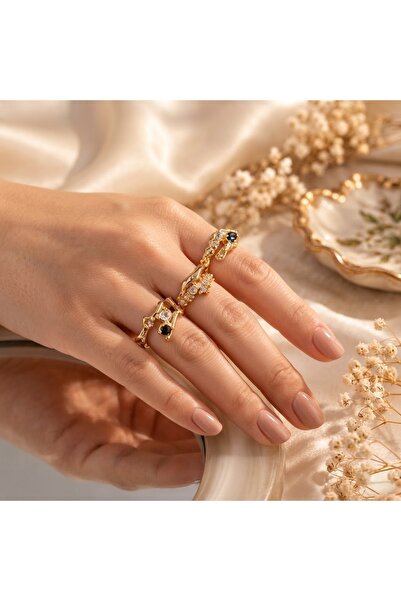 stainless steell Brass Gold Color Asymmetric Design Adjustable 3-Piece Steel Ring Set