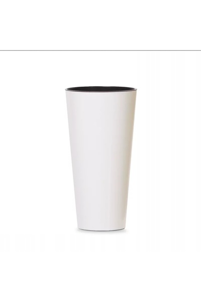 Martom Ghiveci înalt cu inserție, pentru balcon/grădină, Tubus Slim, alb lucios