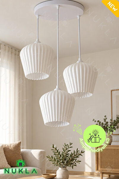 Sarkıt Avize - 3'lü Sarkıt Avize - Klasik Bohem Beyaz Salon Avizesi